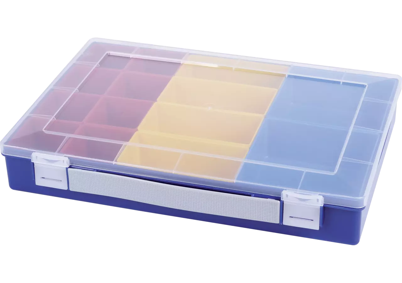 Sortimentskasten 335 x 225 x 55 mm, mit 14 Einsatzboxen Farbe Blau/Transparent GartenShop24 - Hochwertige Gartengeräte