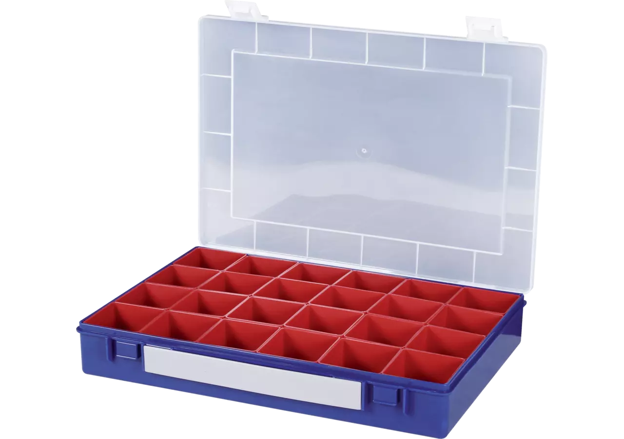 Sortimentskasten 335 x 225 x 55 mm, mit 24 Einsatzboxen Farbe Blau/Transparent GartenShop24 - Hochwertige Gartengeräte