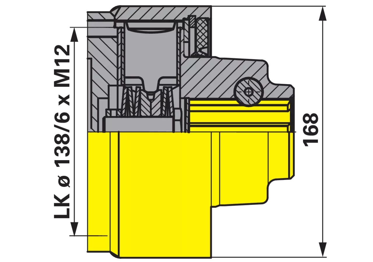 Nockenschaltkupplung EK68/22R, 1 3/8-6, 1.650 Nm, Teilkreis 138 mm 59.115.52 Walterscheid