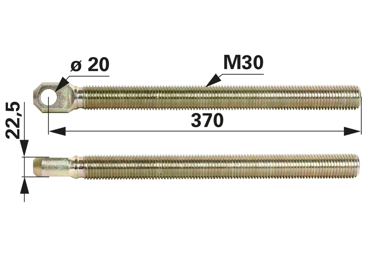 Walterscheid Stangenkopf M30, Länge 370 mm, Breite 22,5 mm Walterscheid