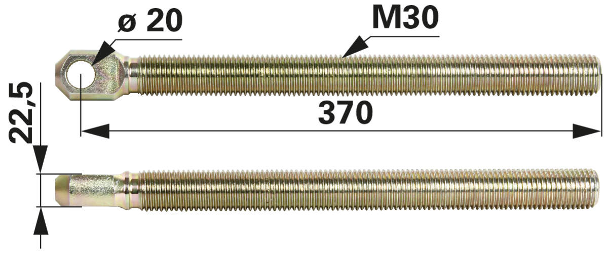 Walterscheid Stangenkopf M30, Länge 370 mm, Breite 22,5 mm Walterscheid