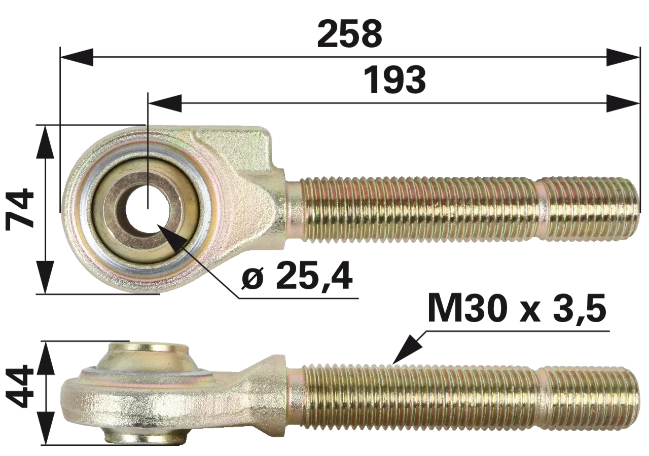 Kugelgelenkkopf M30 x 3,5, ID 25,4 mm, Länge 193 mm GartenShop24 - Hochwertige Gartengeräte
