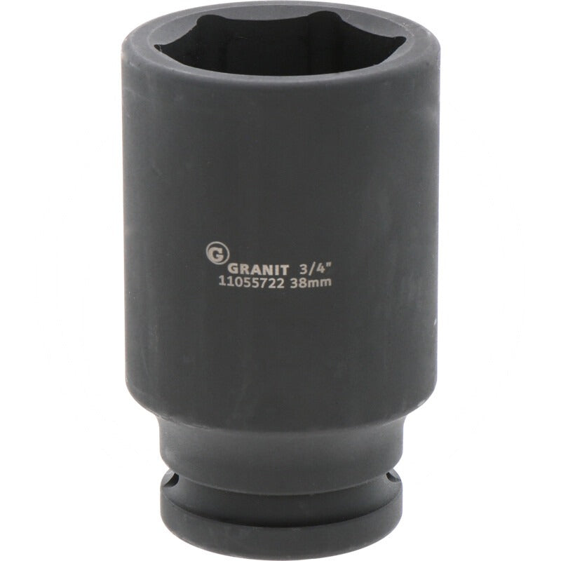 GRANIT BLACK EDITION 3/4" Sechskant-Kraft-Stecknuss,lang,38mm – 90 mm