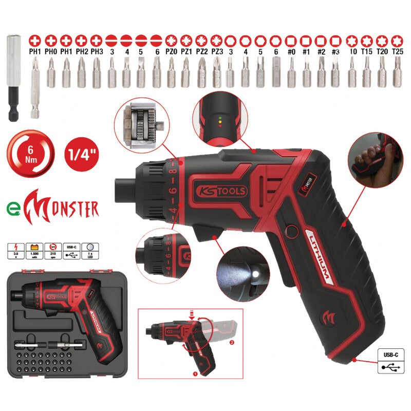 KS TOOLS eMONSTER 1/4" Akku-Bit-Schrauber-Satz – Bild 4