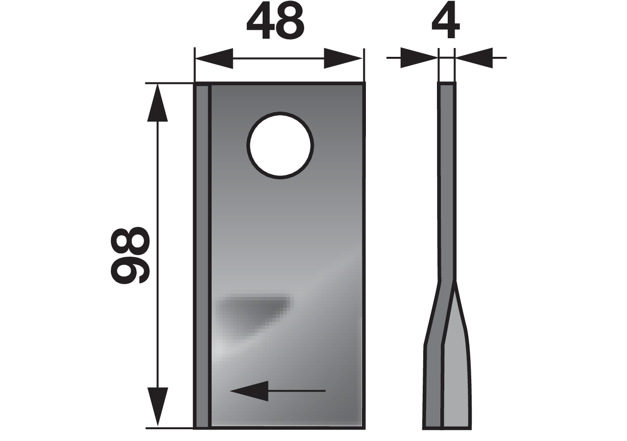 Kreiselmäherklinge rechts, L 98 x B 48 x S 4 mm, d 19 mm – passend für Fella 121713 GartenShop24