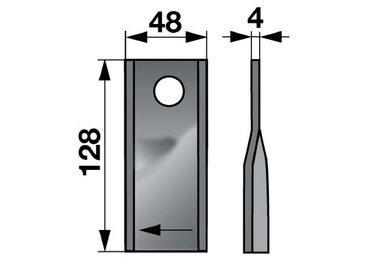 Kreiselmäherklinge links, L 128 x B 48 x S 4 mm, d 20,5 mm Stoll JF13800011 Stoll