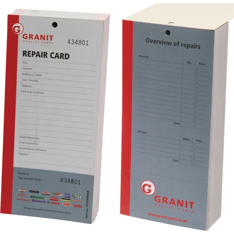 GRANIT Reparaturkarte Sprache Englisch