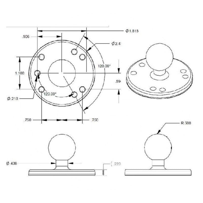 RAM MOUNTS Basisplatte (B-Kugel) passend für Verbindungsarme etc. mit Aufnahme für B-Kugel – Ø 2.50in / 63,5 mm – RAM-B-202U – Bild 4