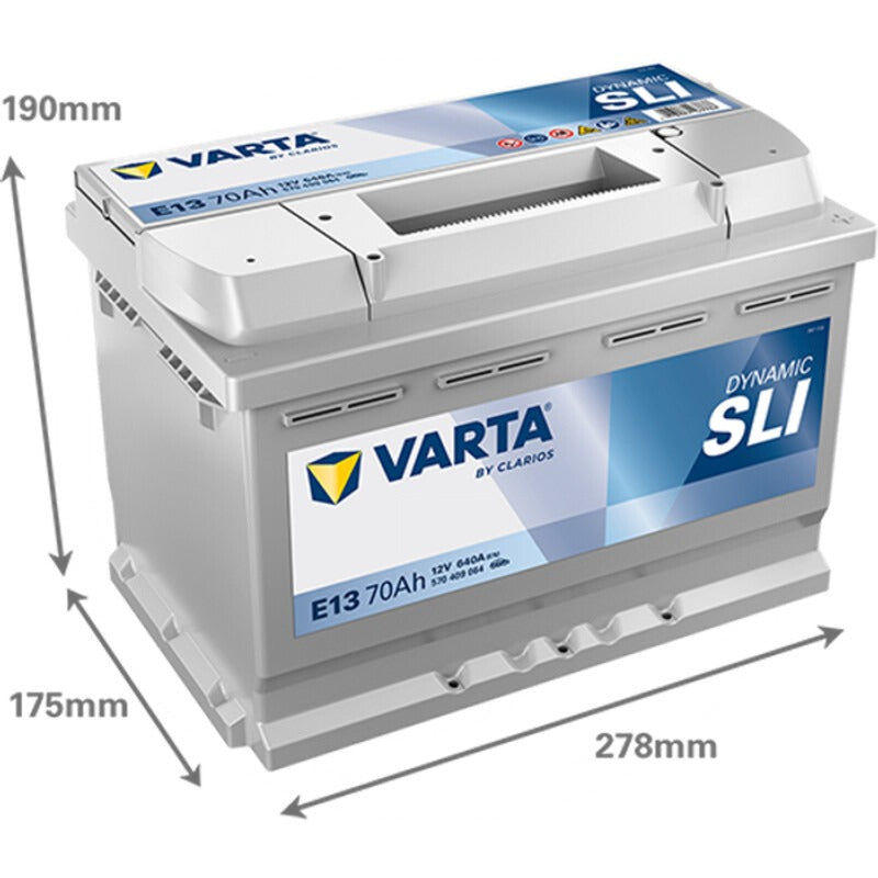 VARTA Batterie Black Dynamic 12 V / 70 Ah – 278 mm Abmessungen L x B x H (mm) 278 x 175 x 1