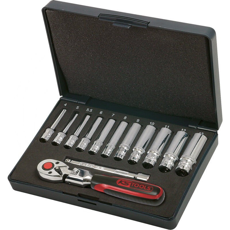 KS Tools 1/4" CHROME+Steckschlüssel Satz, 13tlg – 197 mm