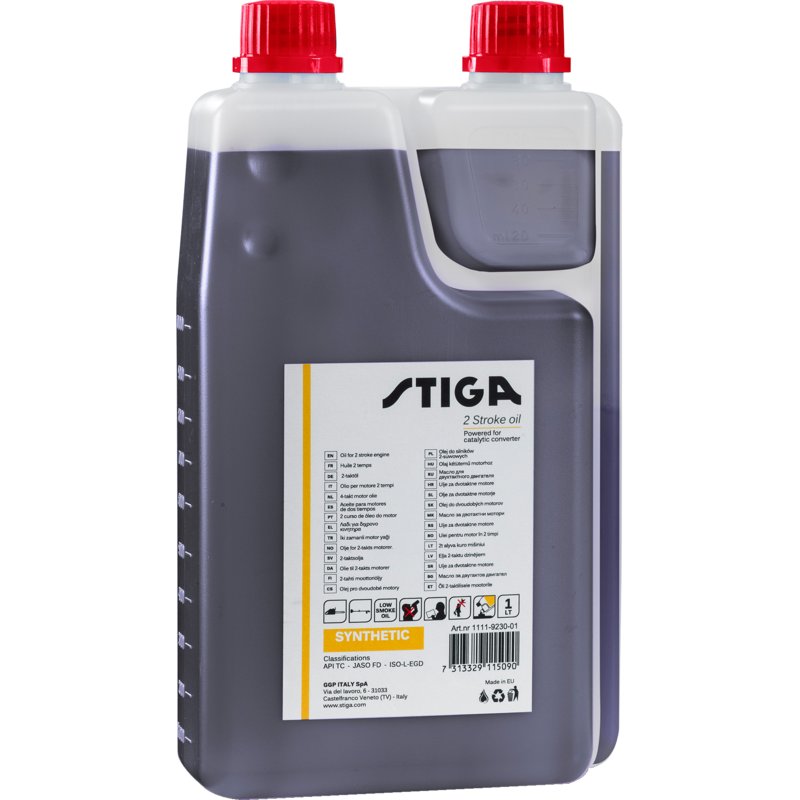 Stiga 2 Takt Öl Synthetisches Öl 1 Liter Flasche 1111-9230-01 – API TC - JASO FD - ISO-L-EGD Stiga