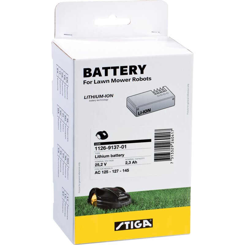 Stiga Lithium Batterien 25.9 V - 2.5 Ah 1126-9137-01 – 125 - 127 - 145 - 221 -223 - 225S - 230S - M3 - M5 - M7 Stiga