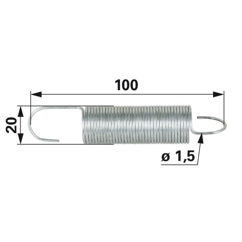 Stiga Zugfeder für Rückzug 122450500/0 – L 100 mm AD 20 mm Stärke 1 Stiga