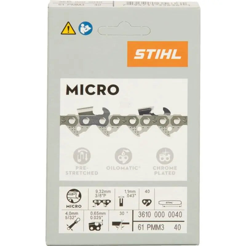 Stihl Sägekette T 3/8 Zoll, LP-HM, S 1,1 mm, 40E Stihl 36100000040 – picco micro mini mit Sicherheitstreibglied Stihl