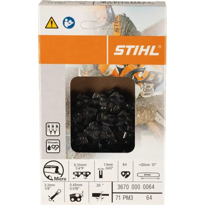 Stihl Sägekette T 1/4 Zoll, LP-HM, S 1,1 mm, 64E Stihl 36700000064 – picco micro mit Sicherheitstreibglied Stihl