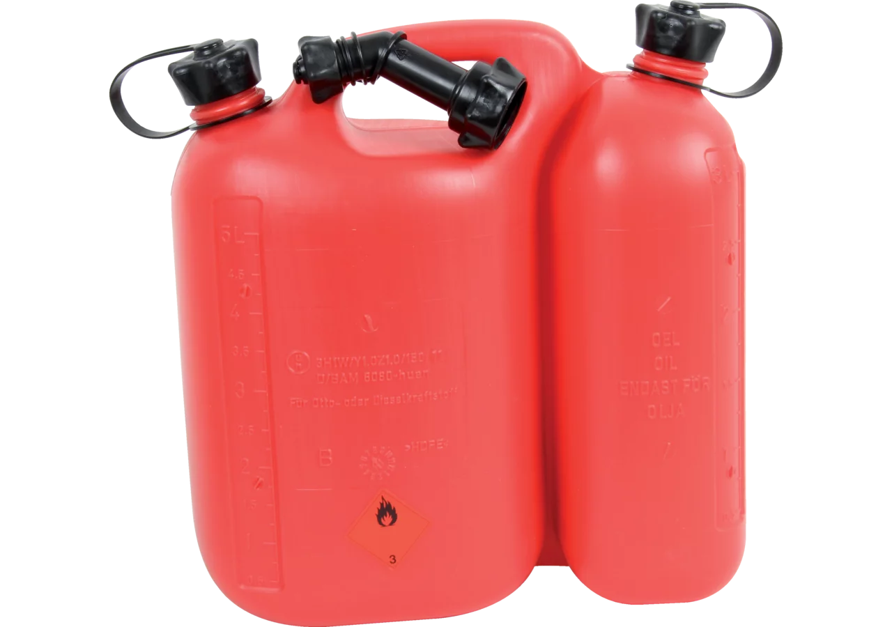 Roter Doppelkanister 5,5 L und 3 L für Benzin und Öl mit Tragegriff
