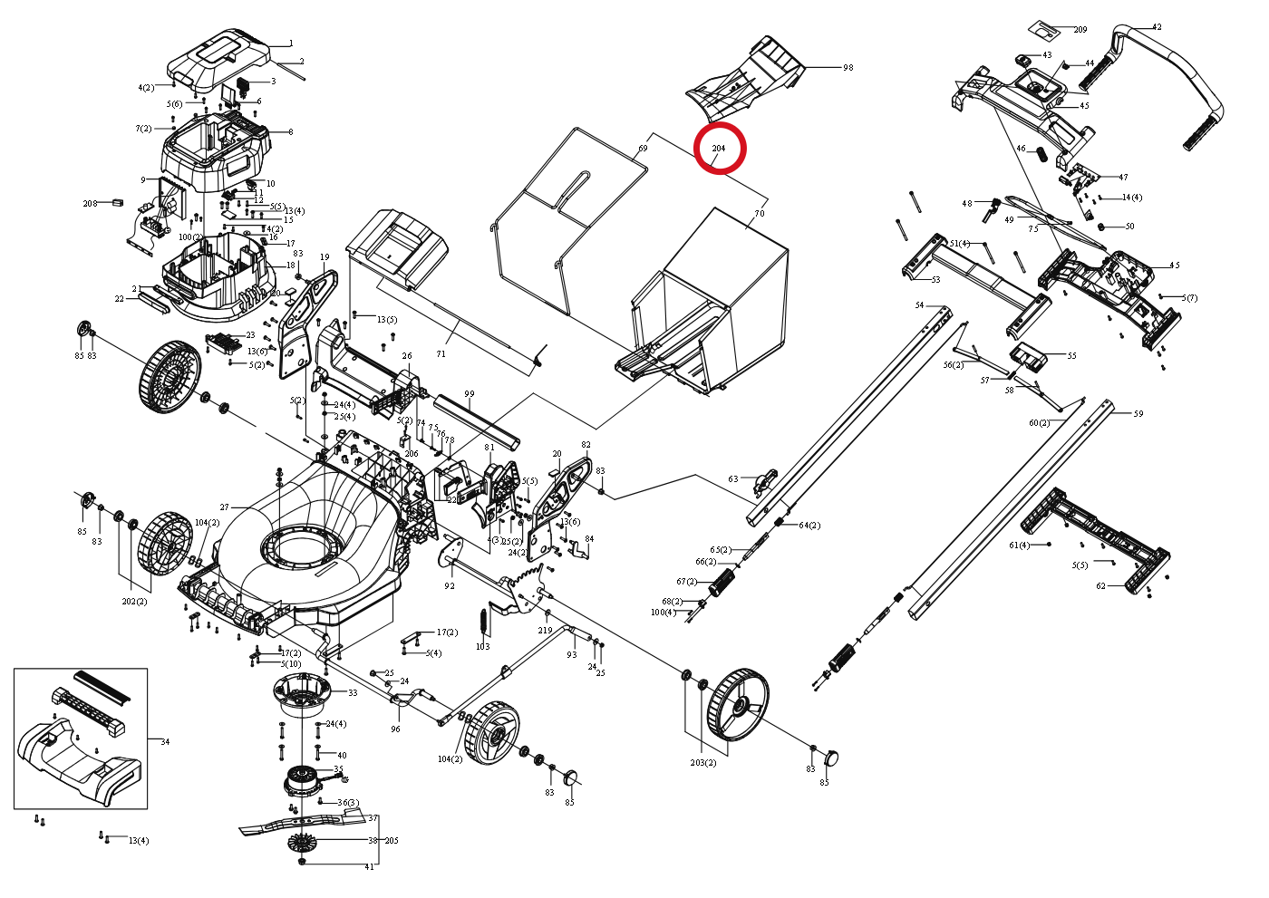 Kress Zusammenbau des Grasfangkorbs 59002435 – Position in der Explosionszeichnung