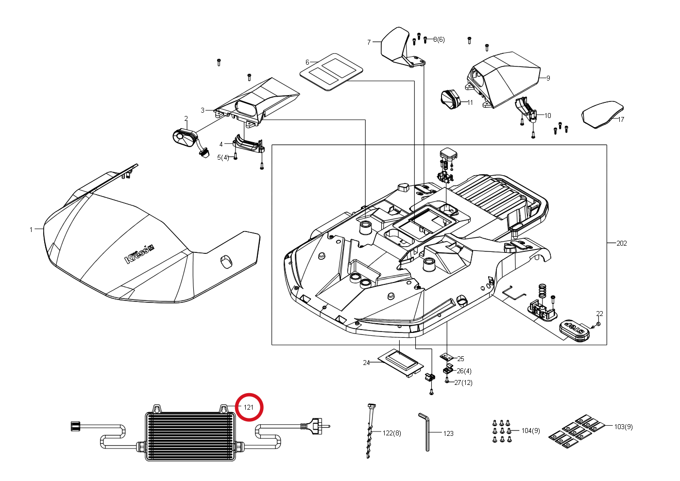 Kress Ladegerät (100–240 V, 20 V, 230 W) KA3717 59002629 – Position in der Explosionszeichnung