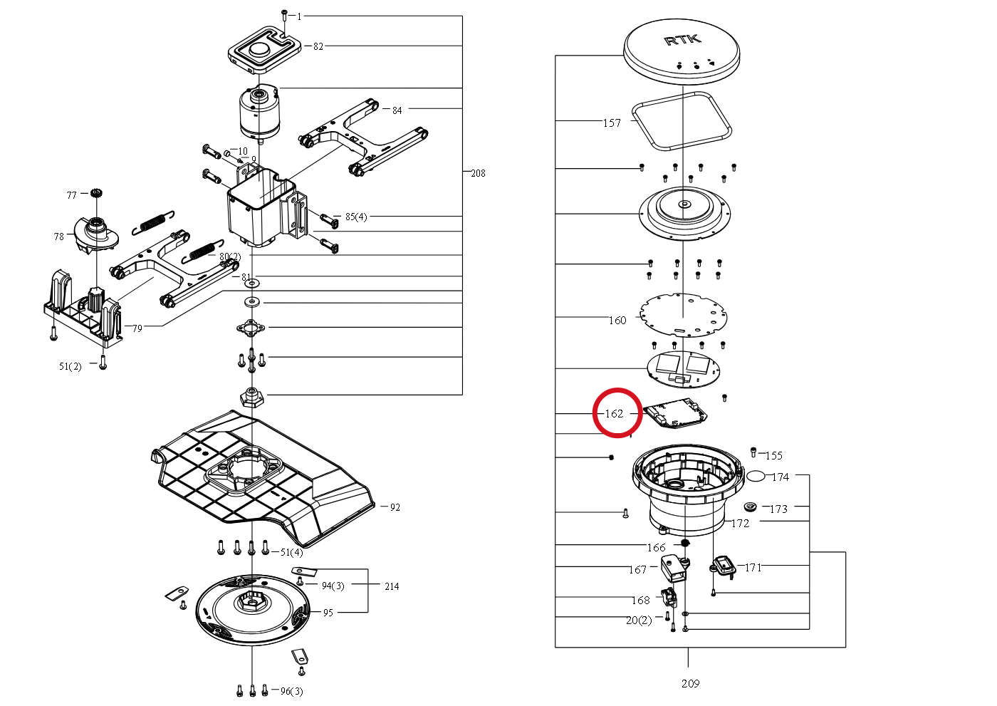 Kress RTK-Kopf Steuerplatine 59003698 – Position in der Explosionszeichnung