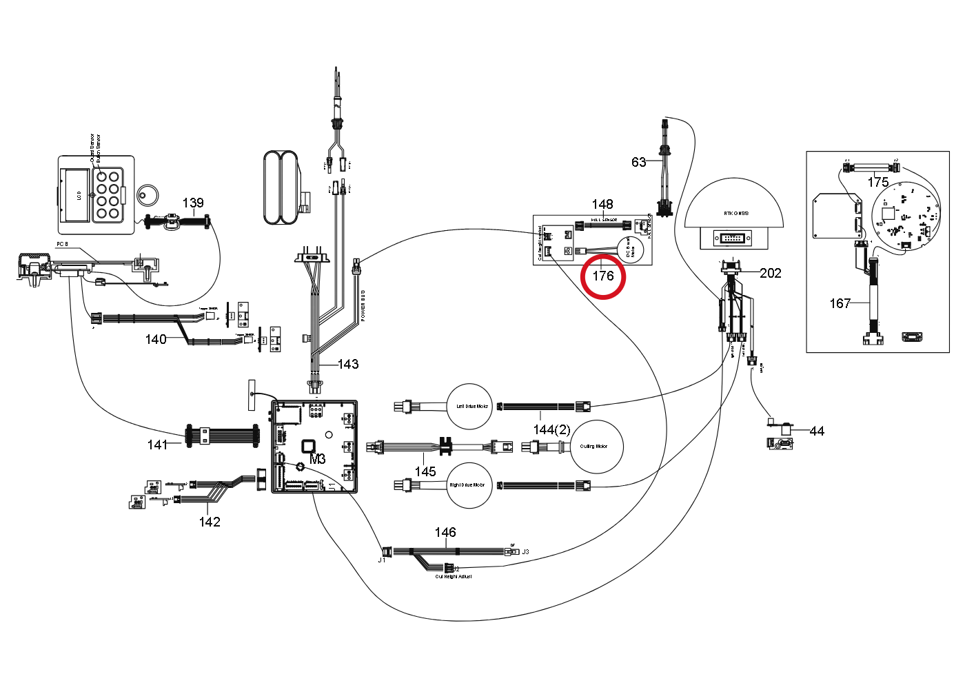 Kress Kabel des Höhenverstellmotors 59003782 – Position in der Explosionszeichnung