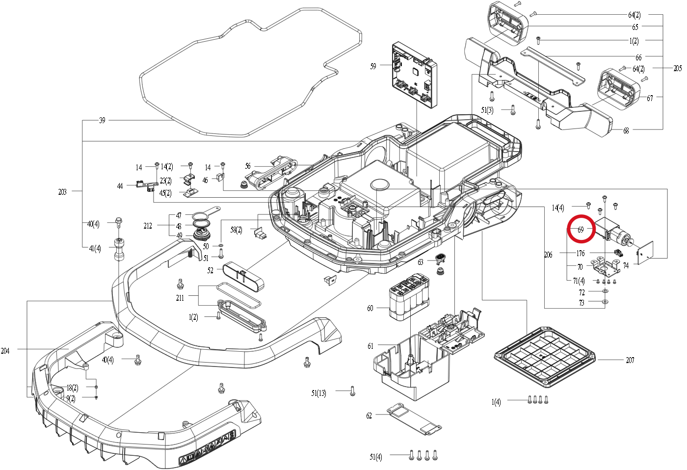 Kress Motor für Höhenverstellung 59003783 – Position in der Explosionszeichnung