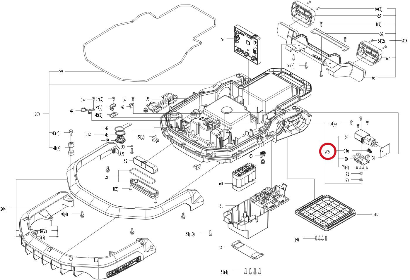 Kress Höhenverstellmotor-Baugruppe 59003839 – Position in der Explosionszeichnung