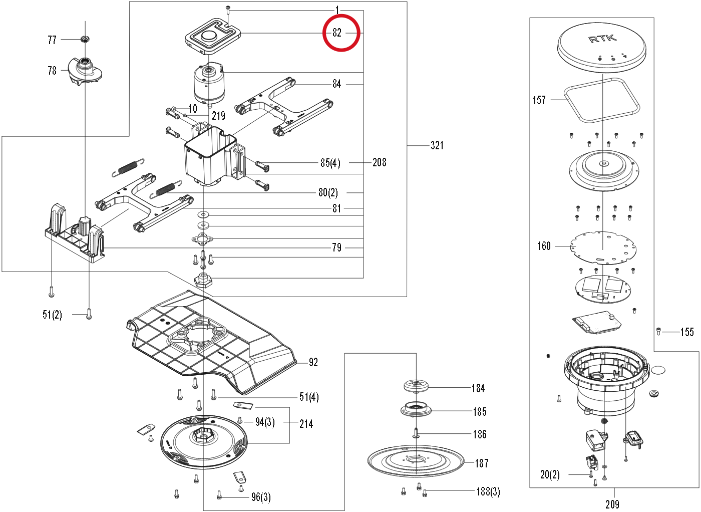 Kress Abdeckung des Schneidemotors 59005542 – Position in der Explosionszeichnung