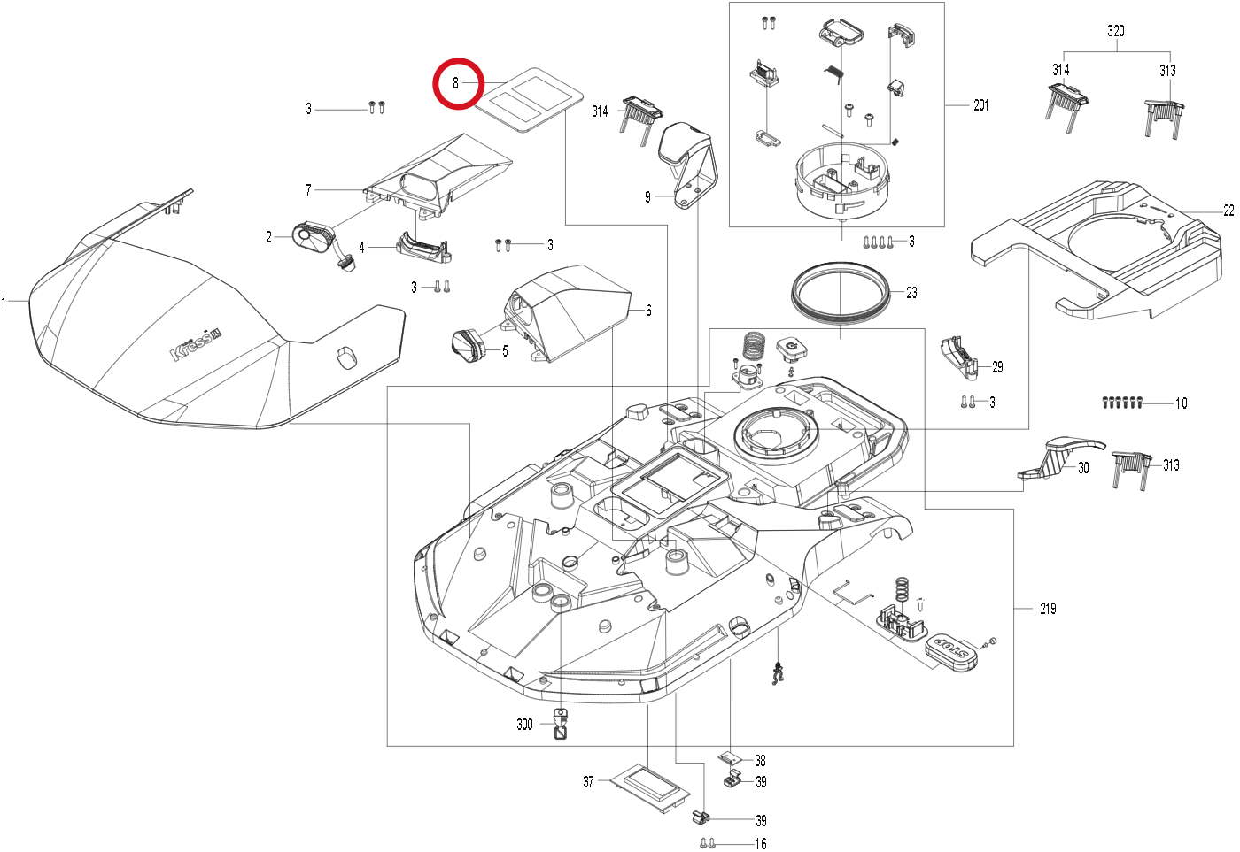 Kress Touchpad-Baugruppe 59007252 – Position in der Explosionszeichnung