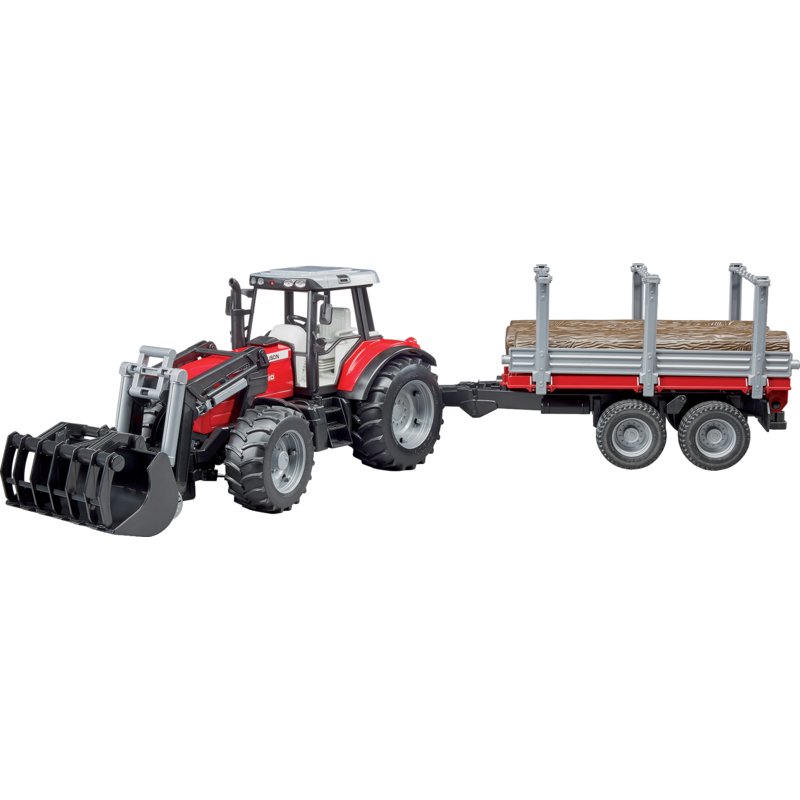 Massey Ferguson Abenteuer-Traktor mit Frontlader & Holzanhänger - Maßstab 1:32