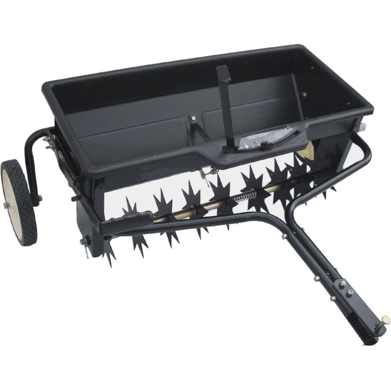 Rasenlüfter und Reihenstreuer Kombigerät mit 45 kg Nutzlast und 80 cm Arbeitsbreite
