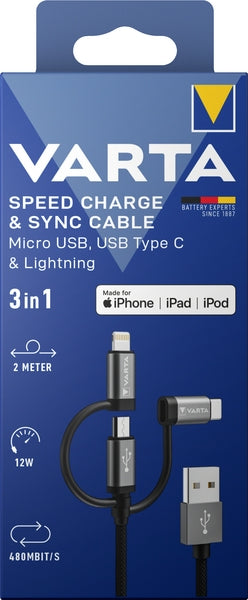VARTA Consumer Batteries Kabel Micro USB, USB Typ C, Lightning